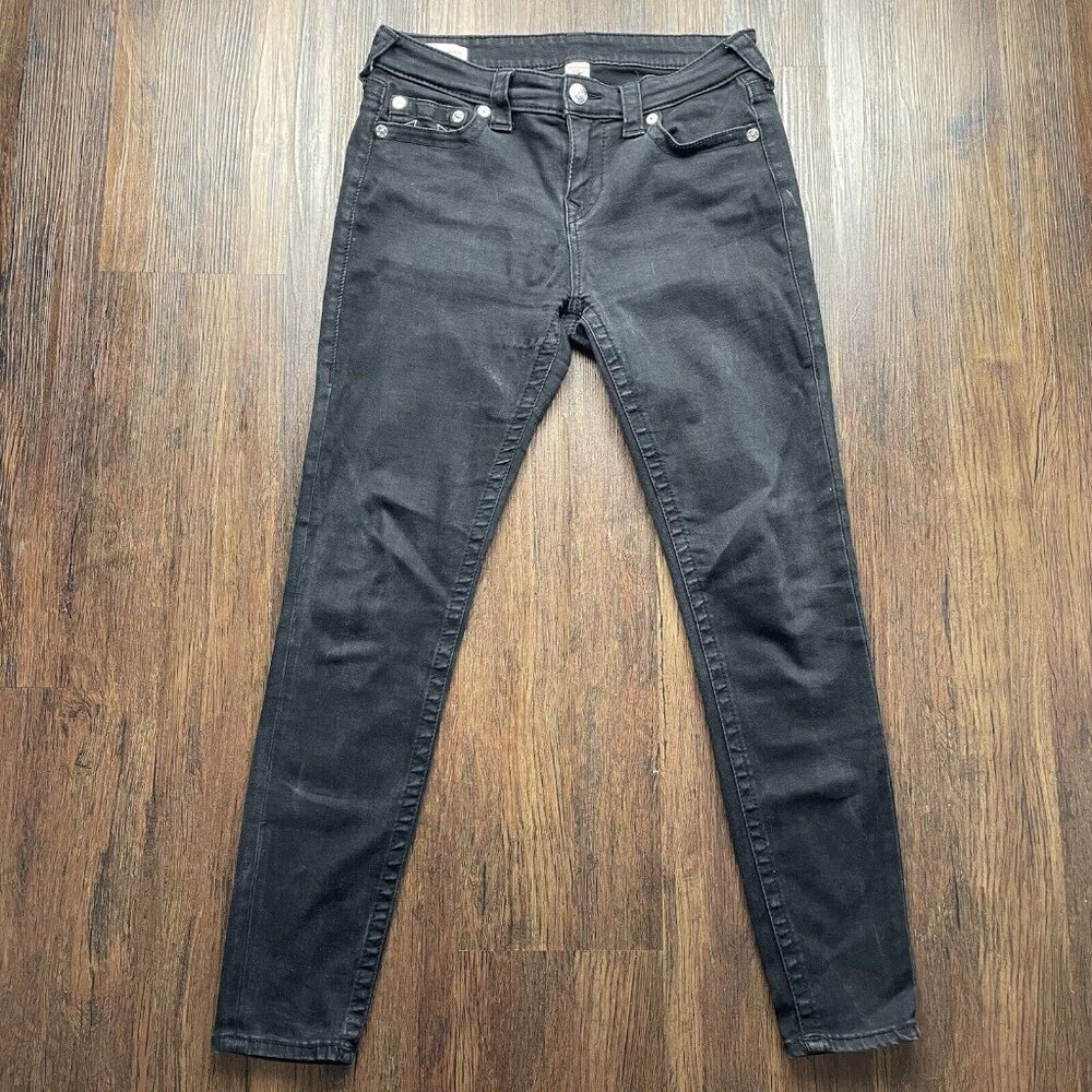 True Religion Jeans Womens 30 Halle Mid Rise Super Skinny Black Stretch Denim